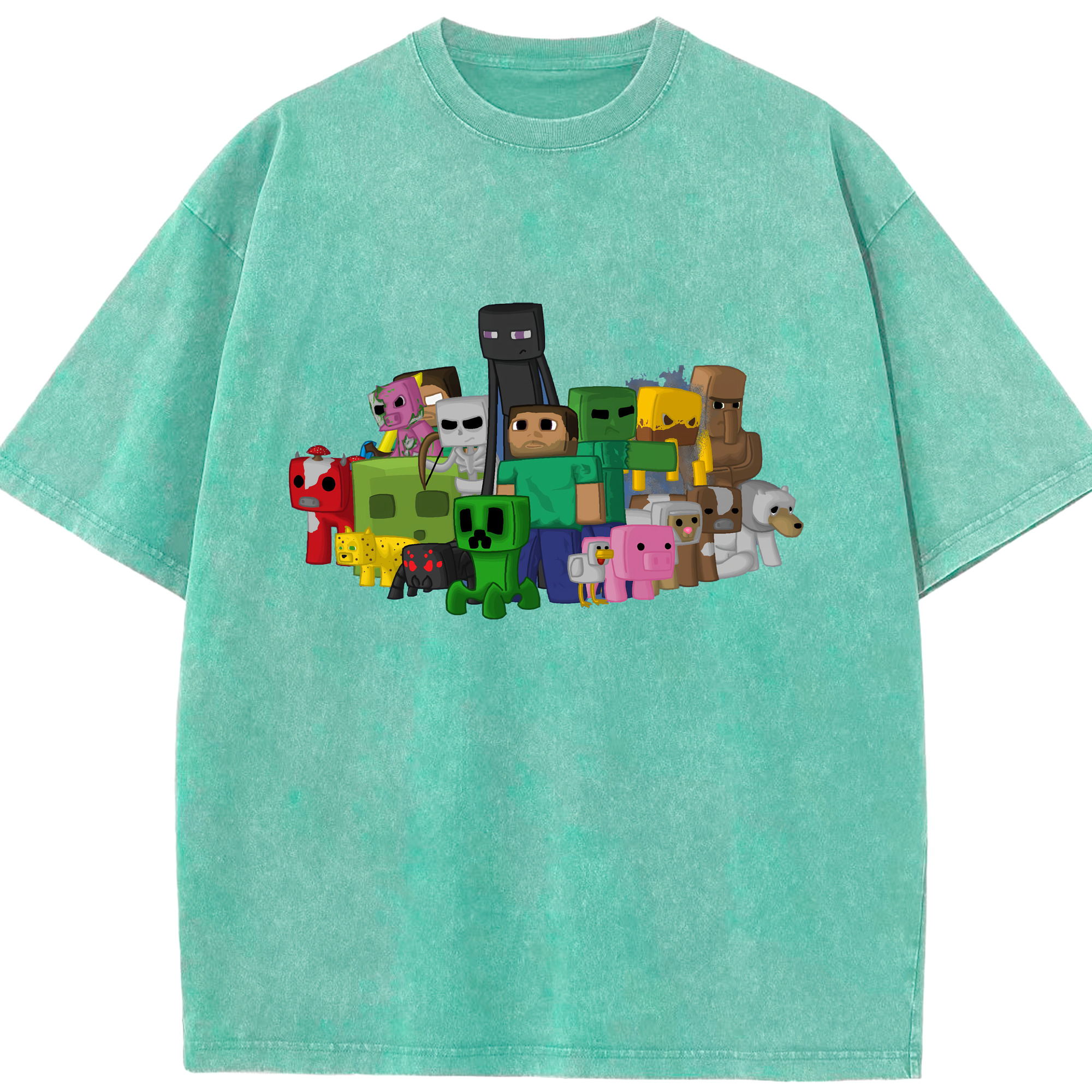 （画像用） マインクラフト ブロックの世界 Minecraft MC Block world 綿100% ヴィンテージ風 半袖Tシャツ（フロントプリント）
